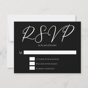 Einfache Schwarz-weiße Typografie Chic Winter Wedd RSVP Karte