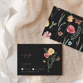 Einfache Schwarz-Wildblume Blumenhochzeit RSVP Karte