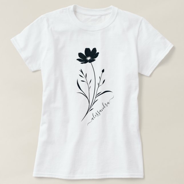 Einfache Schwarze Blume - Minimalistisches Blumend T-Shirt (Design vorne)