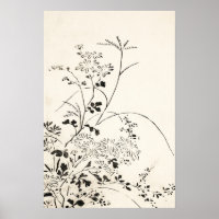 Einfache schwarze Floral-Skizze Vintage-Kunst