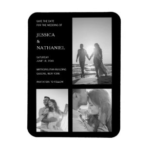 Einfache schwarze Fotocollage-Hochzeit Magnet