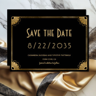 Einfache schwarze Gold Art Deco Hochzeit - Termin  Save The Date