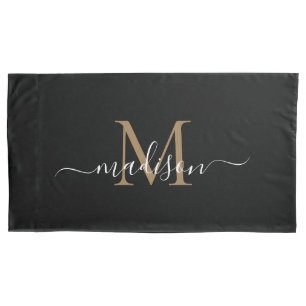 Einfache Schwarze Gold Monogram Eleganine Feminine Kissenbezug