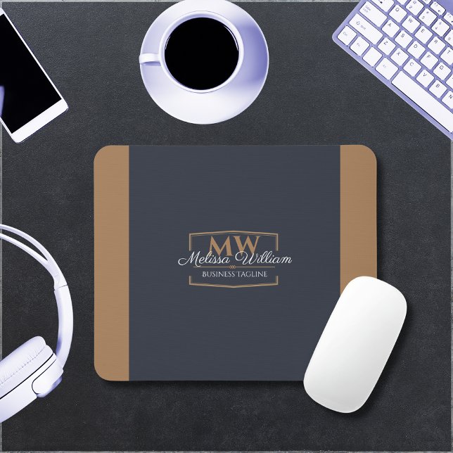 Einfache Schwarze Gold Monogram Mousepad (Von Creator hochgeladen)