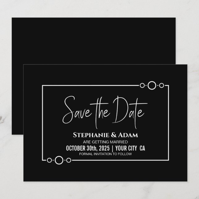 Einfache Schwarze Hochzeit Das Datum speichern Save The Date (Vorne/Hinten)