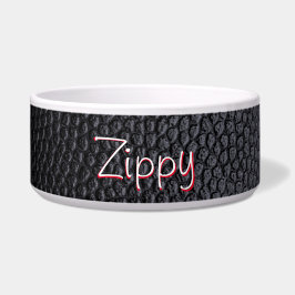 Einfache schwarze Imitate Leder Name Keramik Pet B Napf