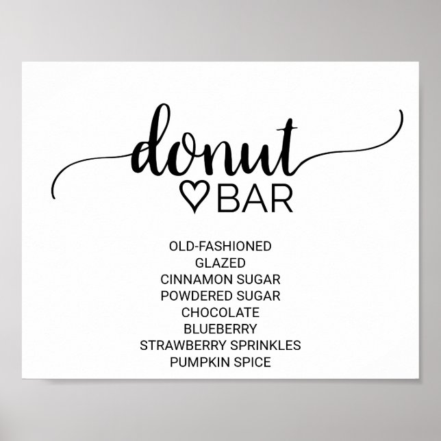 Einfache Schwarze Kalligrafie Donut Bar Sign Poster (Vorne)
