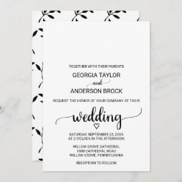 Einfache Schwarze Kalligrafie-Hochzeit Einladung