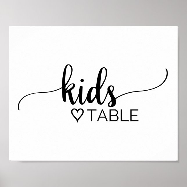Einfache schwarze Kalligrafie Kids Table Sign Poster (Vorne)