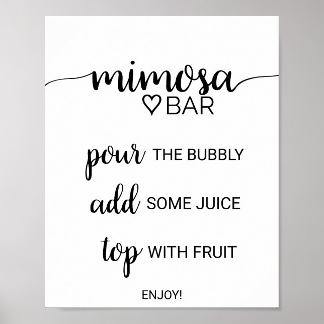 Einfache Schwarze Kalligrafie Mimosa Bar Sign Poster (Vorne)