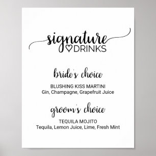 Einfache schwarze Kalligrafie Signature Drinks unt Poster