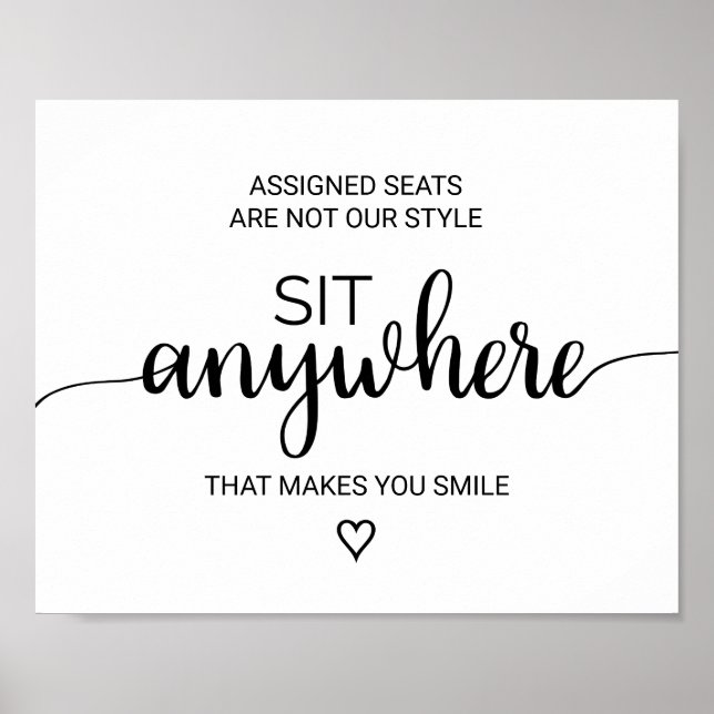 Einfache schwarze Kalligrafie Sit Anywhere Signier Poster (Vorne)