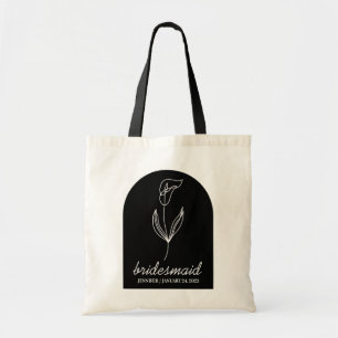 Einfache schwarze klassische botanische Lilien-Bra Tragetasche