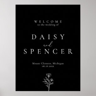 Einfache Schwarze Kontur Hochzeitsempfehlung Poster