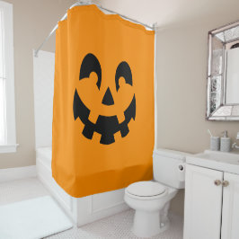 Einfache schwarze Kürbisgesicht an orangefarbenem  Duschvorhang