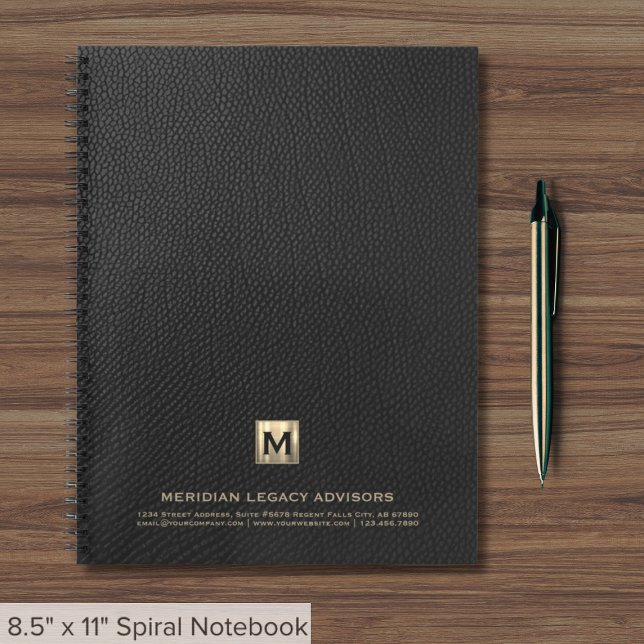 Einfache schwarze Leder Elegant Gold Monogram Notizbuch (Von Creator hochgeladen)