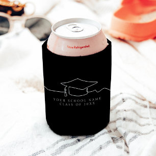 Einfache Schwarze Linie Art Graduation Cap Dosenkühler