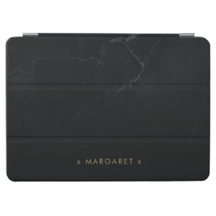 Einfache schwarze Marmor Goldname Personalisiert iPad Air Hülle