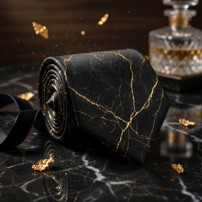 Einfache schwarze Marmortextur mit dezenter Goldad Krawatte (Von Creator hochgeladen)