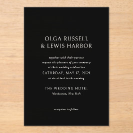 Einfache Schwarze Moderne Hochzeit Acryleinladungen