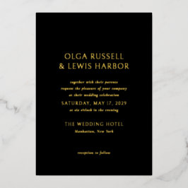 Einfache Schwarze Moderne Hochzeit Folieneinladung