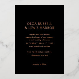 Einfache Schwarze Moderne Hochzeit Folieneinladung