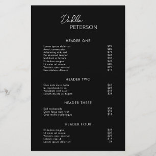 Einfache schwarze, moderne Preisliste Flyer