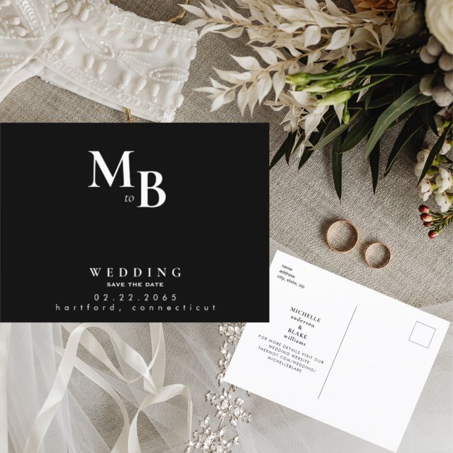 Einfache Schwarze Monografie speichern das Datum Ankündigungspostkarte (Von Creator hochgeladen)