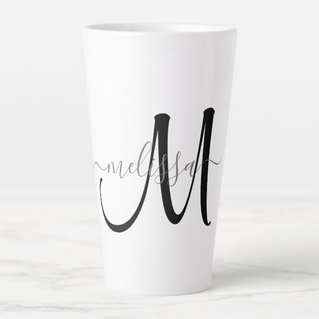 Einfache schwarze Monogram, Grauer Skriptname Benu Milchtasse (Vorderseite)