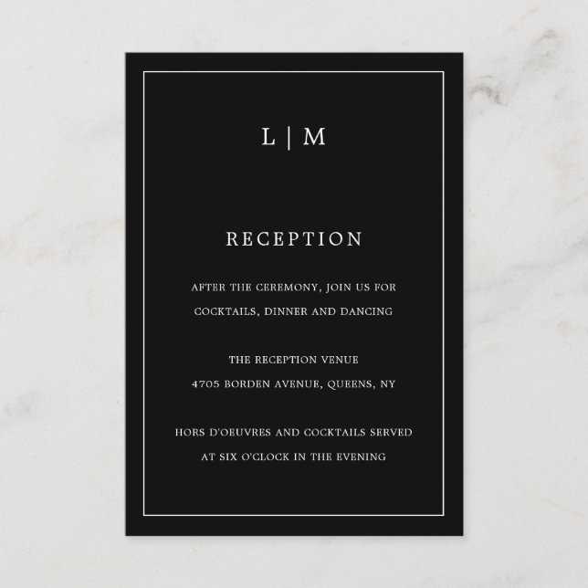 Einfache Schwarze Monogramm Elegante Hochzeit Begleitkarte (Vorderseite)
