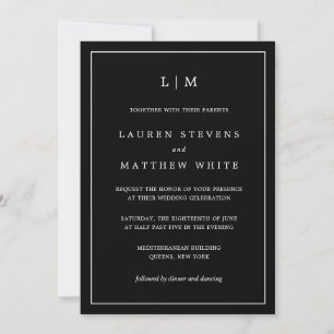 Einfache Schwarze Monogramm Elegante Hochzeit Einladung