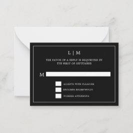 Einfache Schwarze Monogramm Elegante Hochzeit Mitteilungskarte