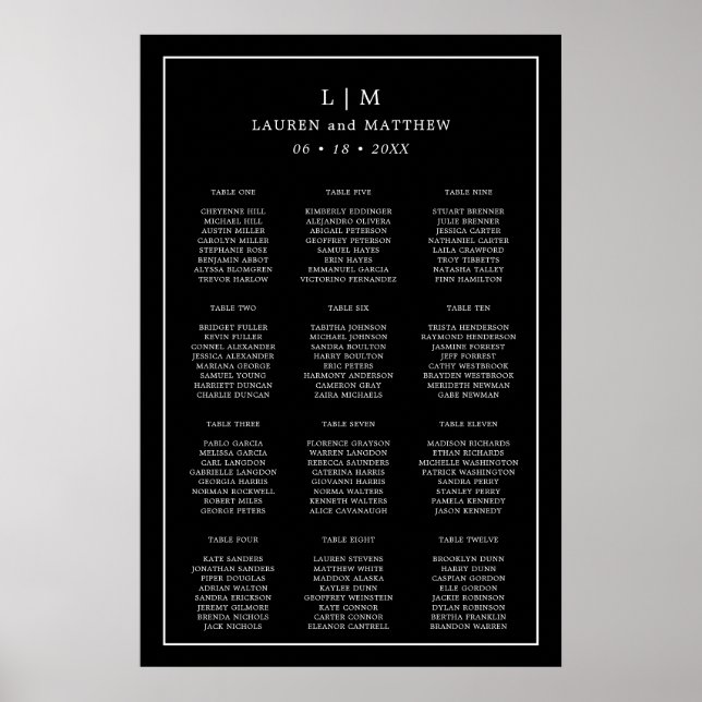 Einfache Schwarze Monogramm Elegante Hochzeit Poster (Vorne)
