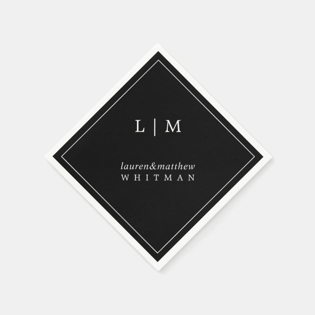 Einfache Schwarze Monogramm Elegante Hochzeit Serviette (Ecke)