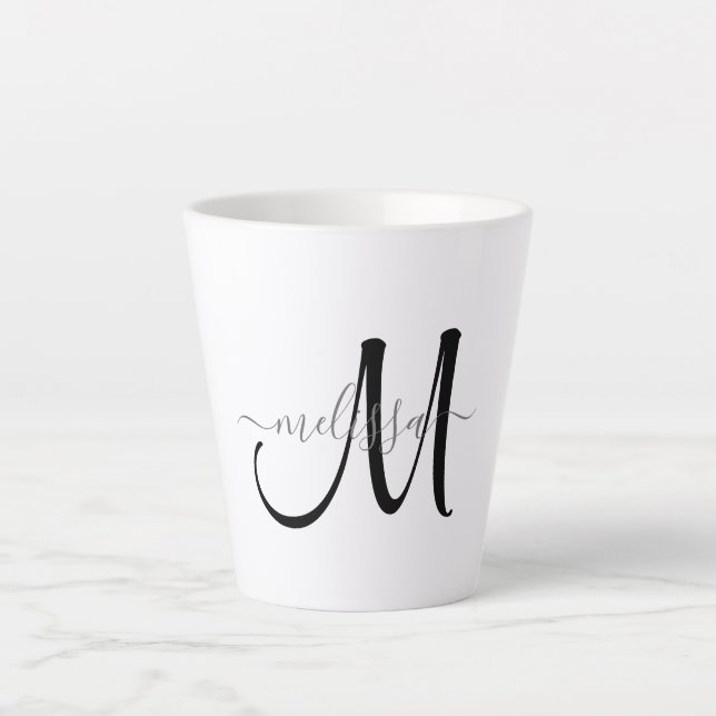 Einfache schwarze Monogramm, Graue Skriptbezeichnu Milchtasse (Vorderseite)