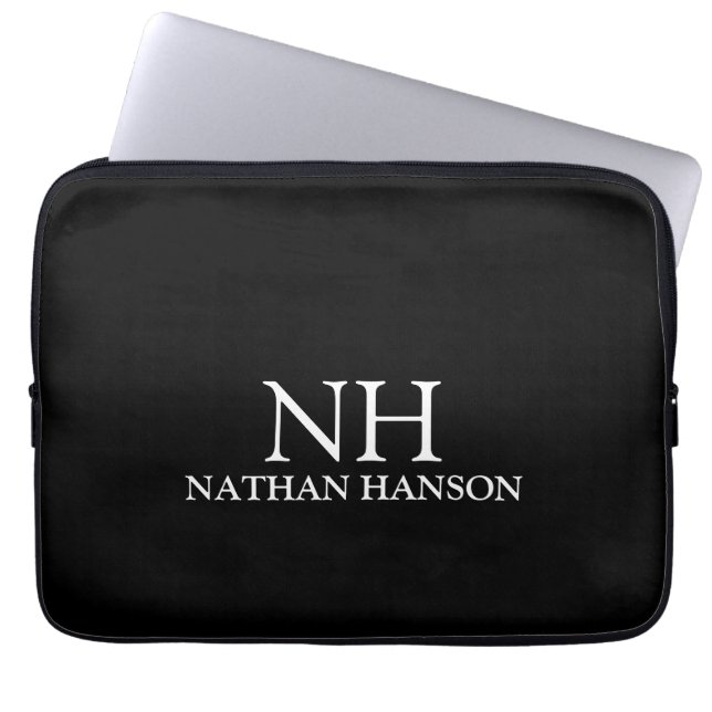 Einfache Schwarze Monogramm modern Laptopschutzhülle (Vorderseite)