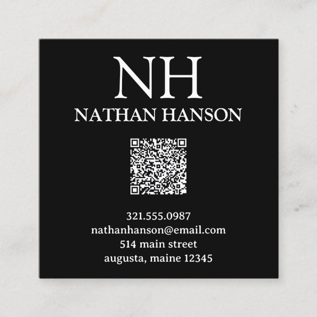 Einfache Schwarze Monogramm modern Quadratische Visitenkarte (Vorderseite)