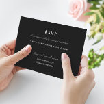 Einfache Schwarze Online-UAwg-Website RSVP Karte<br><div class="desc">Grenzfreie Version. (Auch mit schwarzem Rand erhältlich) Einfache und saubere schwarz-weiße Design-Einsteckkarte für Ihre Online-uAwg; Hochzeitswebsite-Adresskarte. Delikate Blattsalbe auf Vorder- und Rückseite. Anpassen Sie nahezu jede Einladung an den Anzug, indem Sie die Stile, die Farben, die Hintergrundfarbe auf der Vorder- und Rückseite des Schriftartes ändern und sogar Ihre eigenen Bilder...</div>