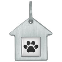 Einfache Schwarze Paw Gerahmt Pet Tag