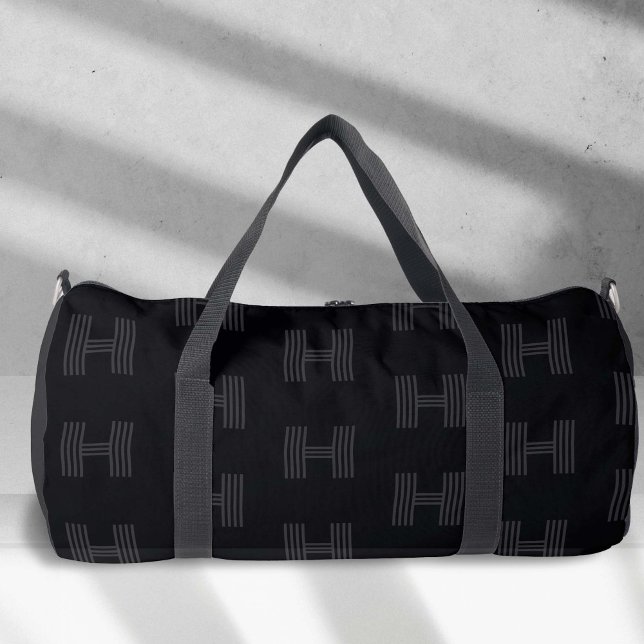 Einfache schwarze, Personalisierte Monogram-Patchb Duffle Bag (Black Monogram Pattern, Simple Black Large Duffel Bag)