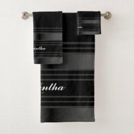 Einfache schwarze, silberne und graue Linien Badhandtuch Set