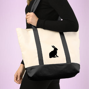Einfache schwarze Sillhouette Sitzen Rabbit große  Tragetasche