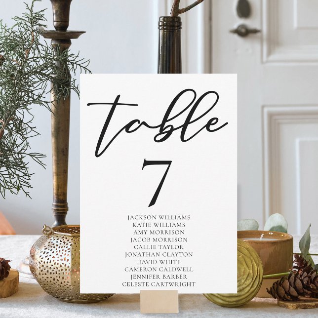 Einfache schwarze Typografie-Tischnummer mit Namen (Von Creator hochgeladen)