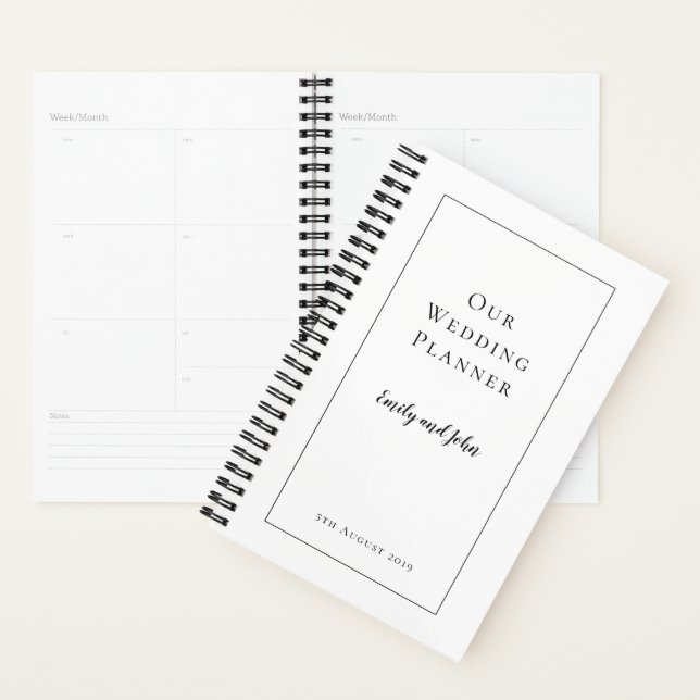 Einfache schwarze Typografie und Grenzhochzeit Planer (Anzeige)