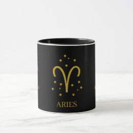 Einfache schwarze und goldene Aries-Zodiak-Kaffee Tasse
