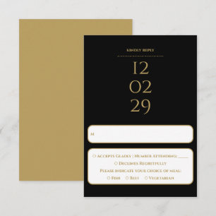 Einfache schwarze und goldene Hochzeit zum besonde RSVP Karte