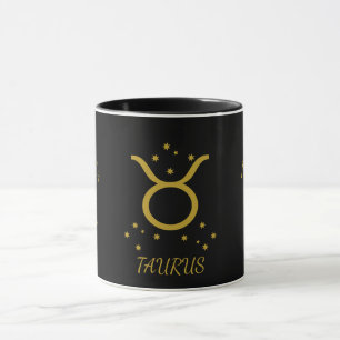 Einfache schwarze und goldene Taurus-Sternzeichen- Tasse
