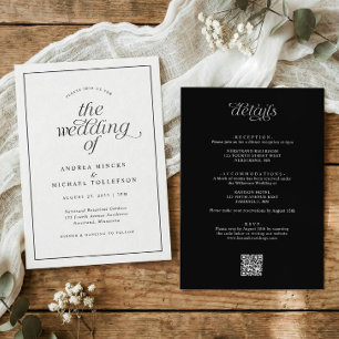 Einfache schwarze und weiße All-in-One-Hochzeit Einladung
