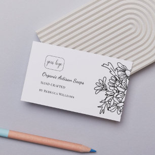 Einfache schwarze und weiße florale Handseife Visitenkarte