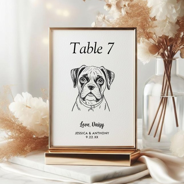 Einfache schwarze und weiße Hundehochzeit  Tischnummer (Von Creator hochgeladen)